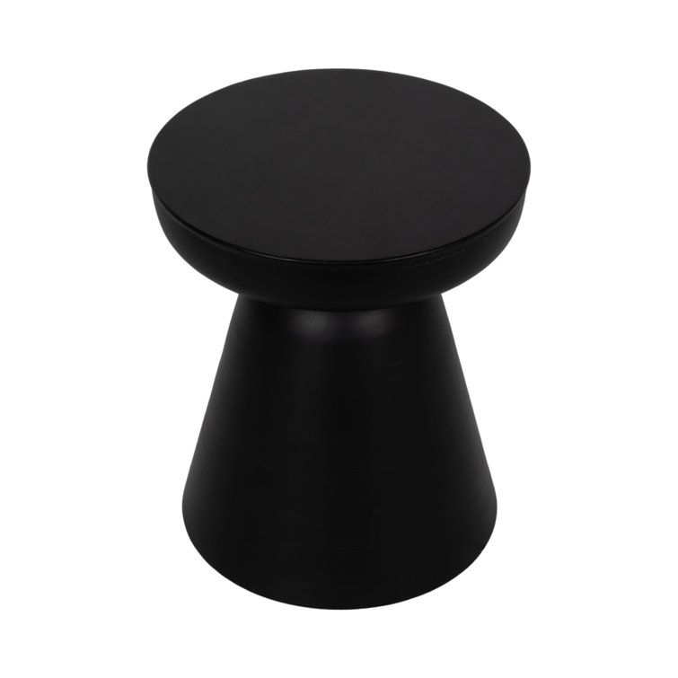 Smooth Black Acacia Wood Drum Base Side Table