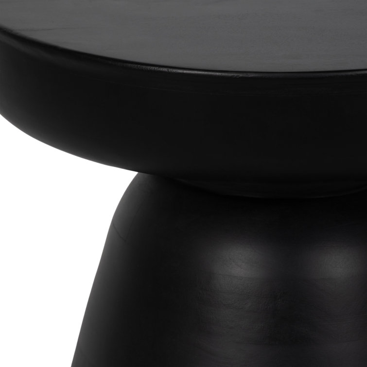 Smooth Black Acacia Wood Drum Base Side Table