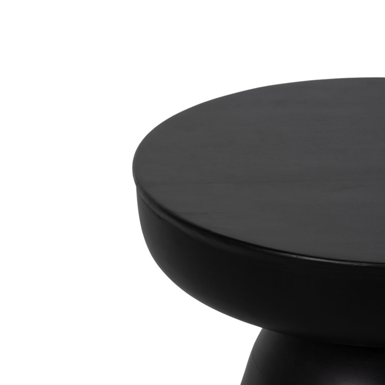 Smooth Black Acacia Wood Drum Base Side Table