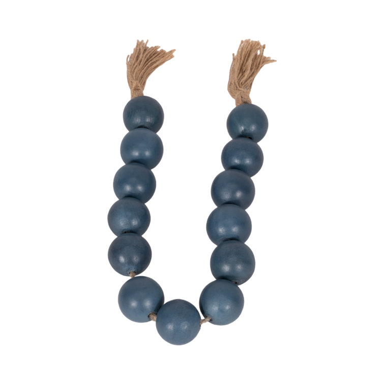 Teal Mango Wood and Jute Beaded Garland with Beige Tassels, 25"