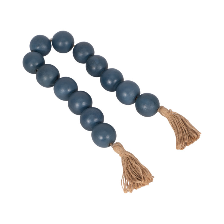 Teal Mango Wood and Jute Beaded Garland with Beige Tassels, 25"