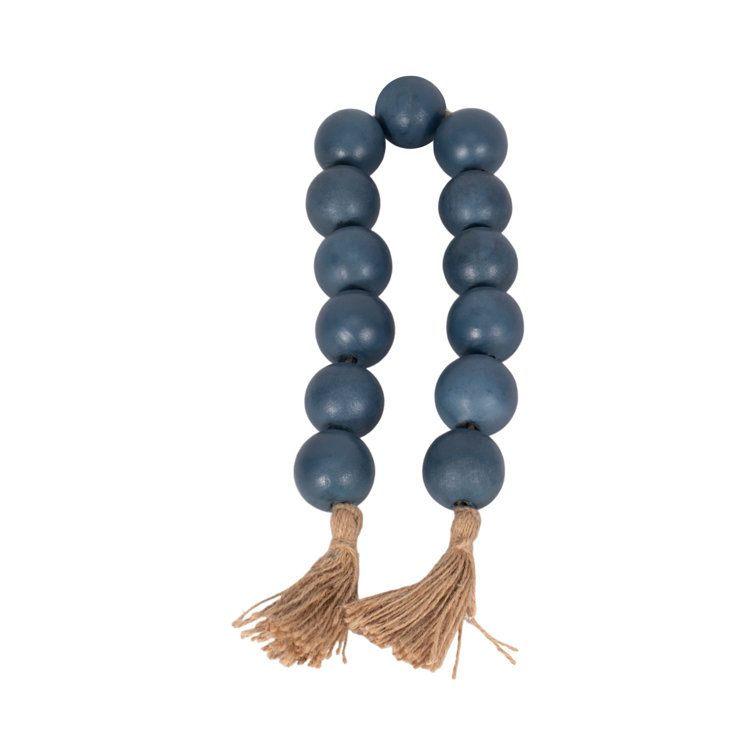 Teal Mango Wood and Jute Beaded Garland with Beige Tassels, 25"