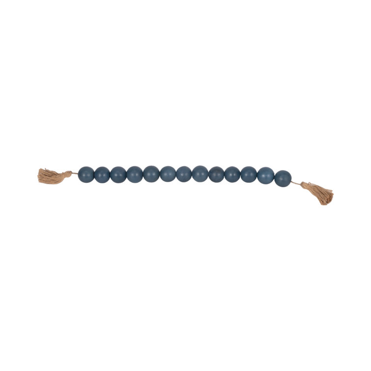 Teal Mango Wood and Jute Beaded Garland with Beige Tassels, 25"