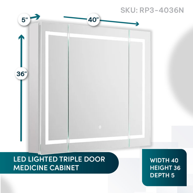 Royale 40" Triple Door LED Medicine Cabinet with Electrical Outlets