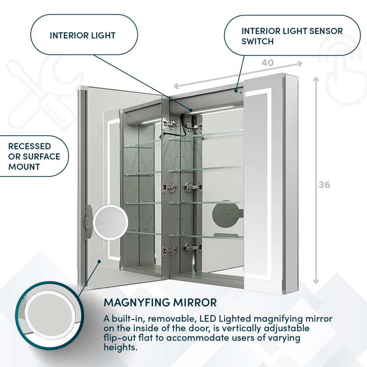 Royale 40" Triple Door LED Medicine Cabinet with Electrical Outlets