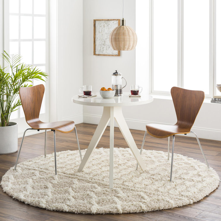Round Beige and White Geometric Synthetic Area Rug