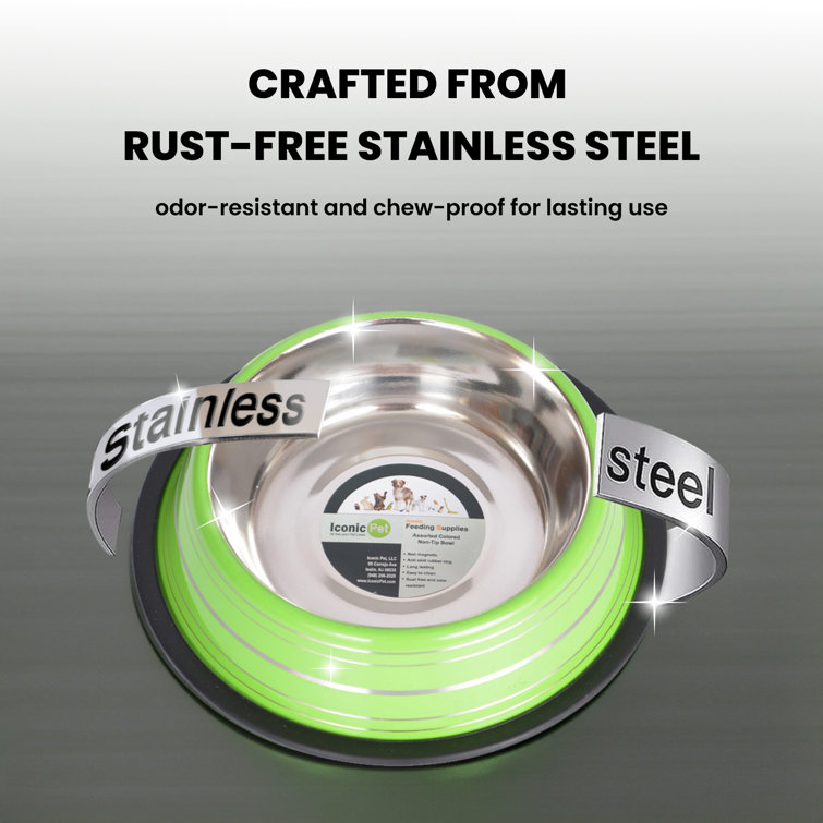 Green Stainless Steel Non-Skid Pet Bowl, 16 Oz