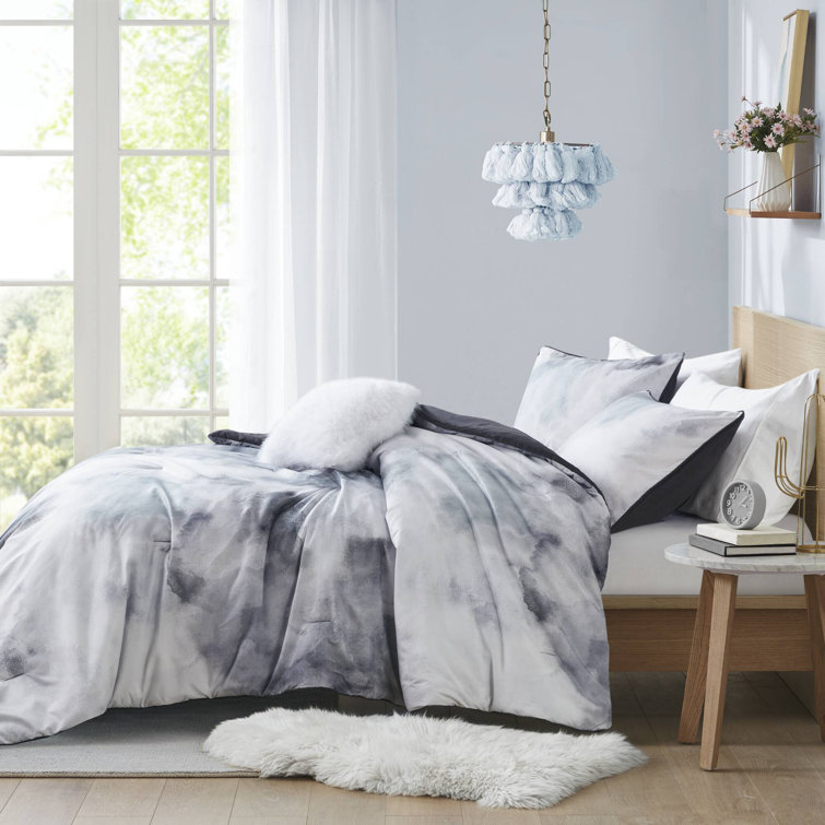Charcoal Twin Microfiber Tie Dye Comforter Set with Pillow