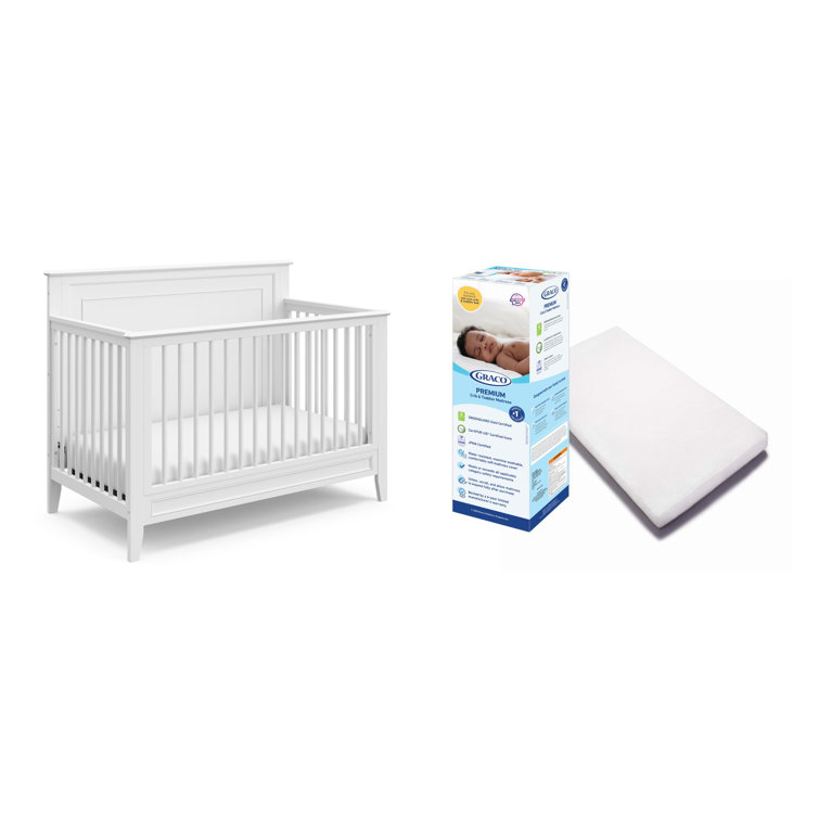 White 5-in-1 Convertible Crib with Mattress Protector