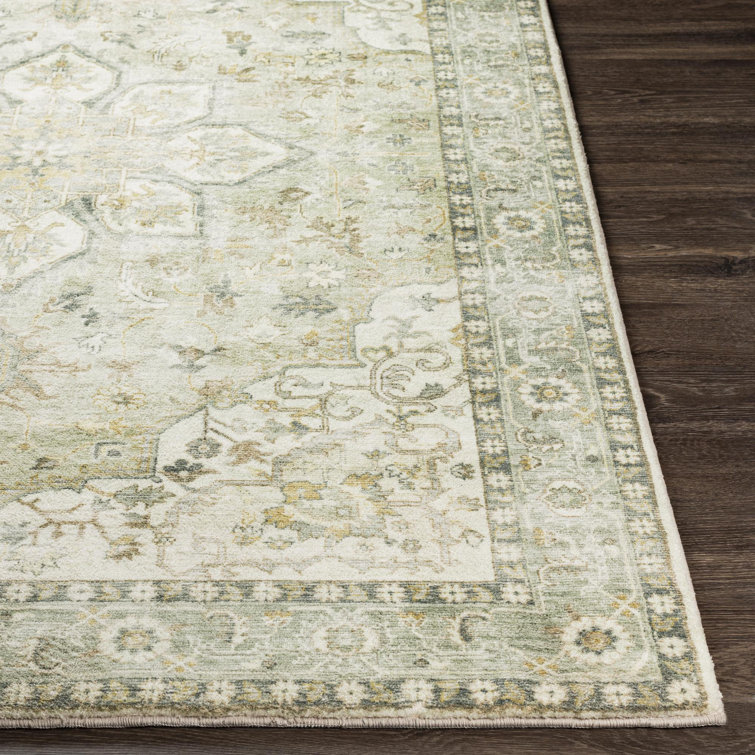 Heiereind Traditional Cream and Sage Hand-Knotted Area Rug