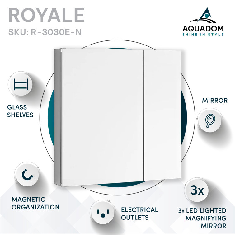 Royale 30'' Silver Medicine Cabinet with LED Mirror