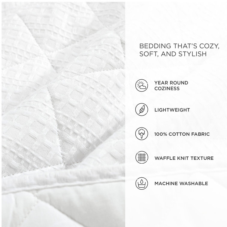 Haniya White Cotton Waffle Weave Full/Queen Quilt Set