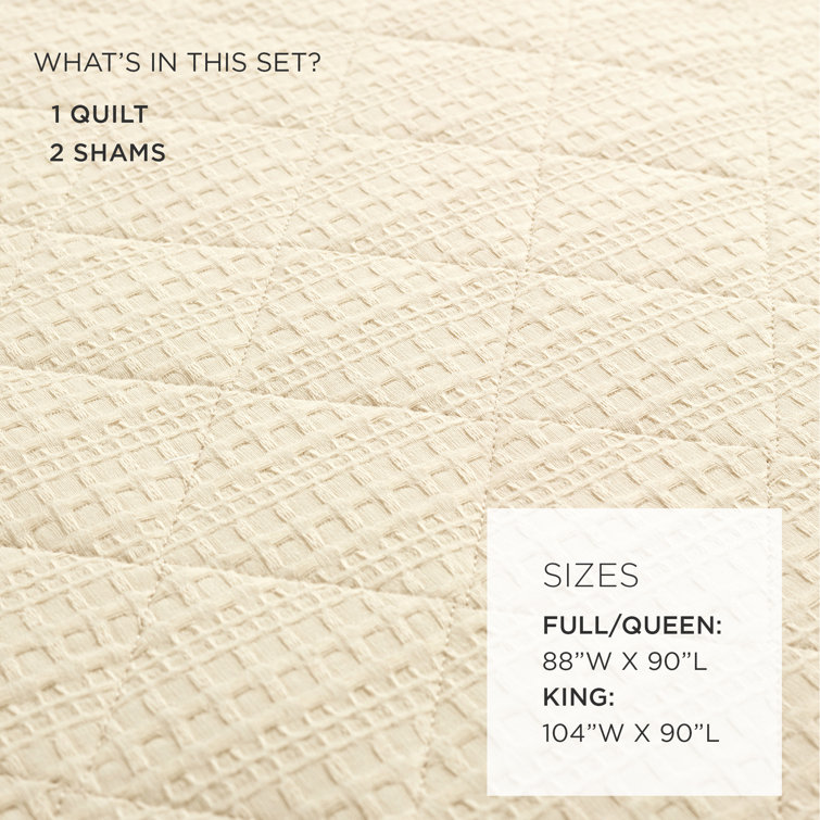 Haniya Neutral Waffle Woven Cotton Full Quilt Set