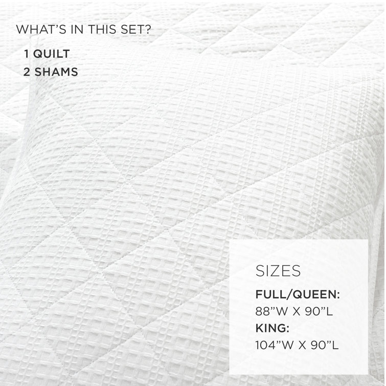 Haniya White Cotton Waffle Weave Full/Queen Quilt Set