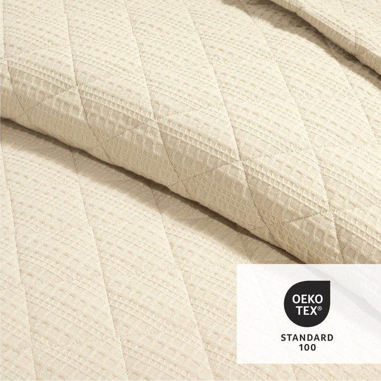 Haniya Neutral Waffle Woven Cotton Full Quilt Set