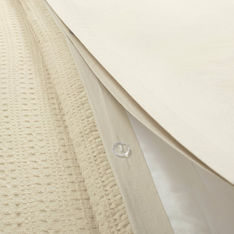 Haniya Neutral Waffle Woven Cotton Full/Queen Duvet Cover Set