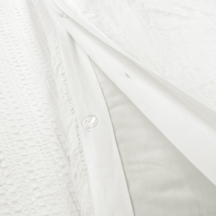 Haniya White Waffle Woven Cotton King Duvet Cover Set