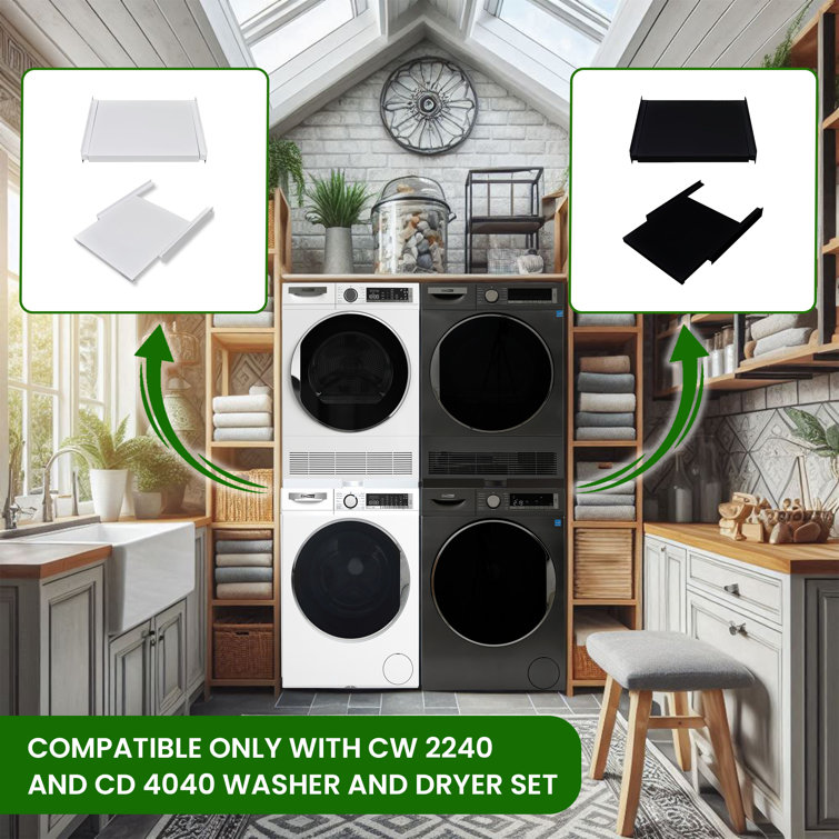 Black Steel Laundry Stacking Kit with Sliding Shelf