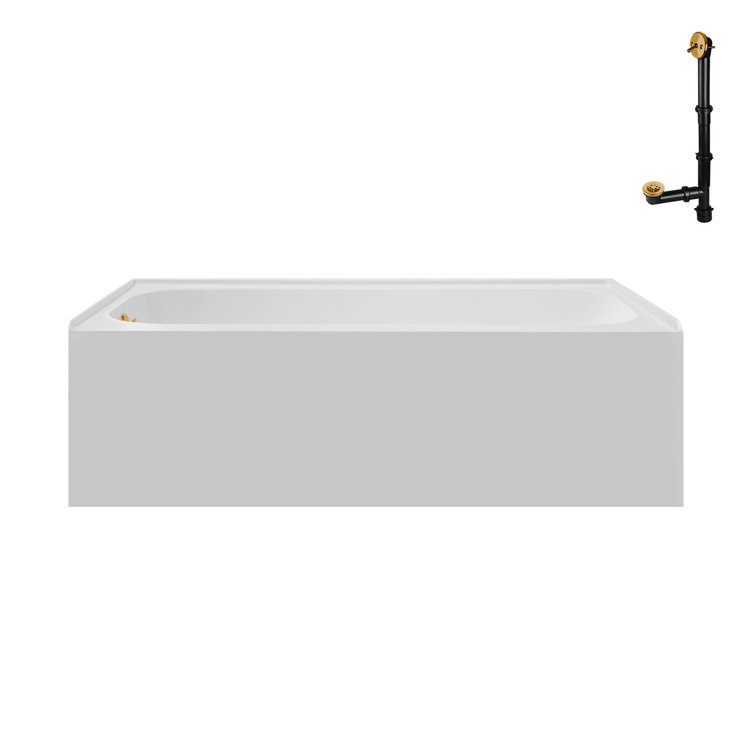 Glossy White Acrylic Alcove Bathtub with Brushed Gold Trim