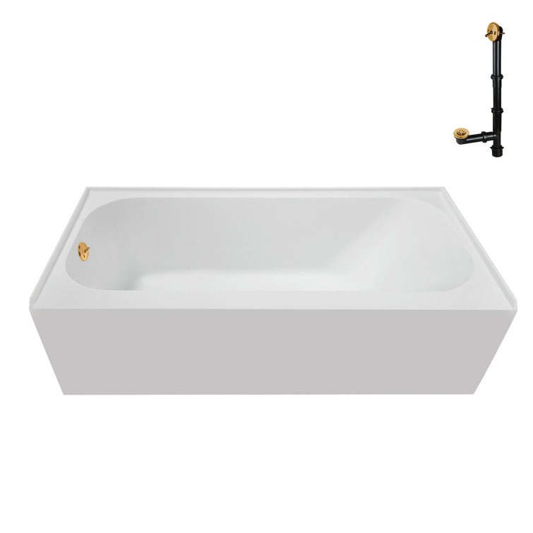 Glossy White Acrylic Alcove Bathtub with Brushed Gold Trim