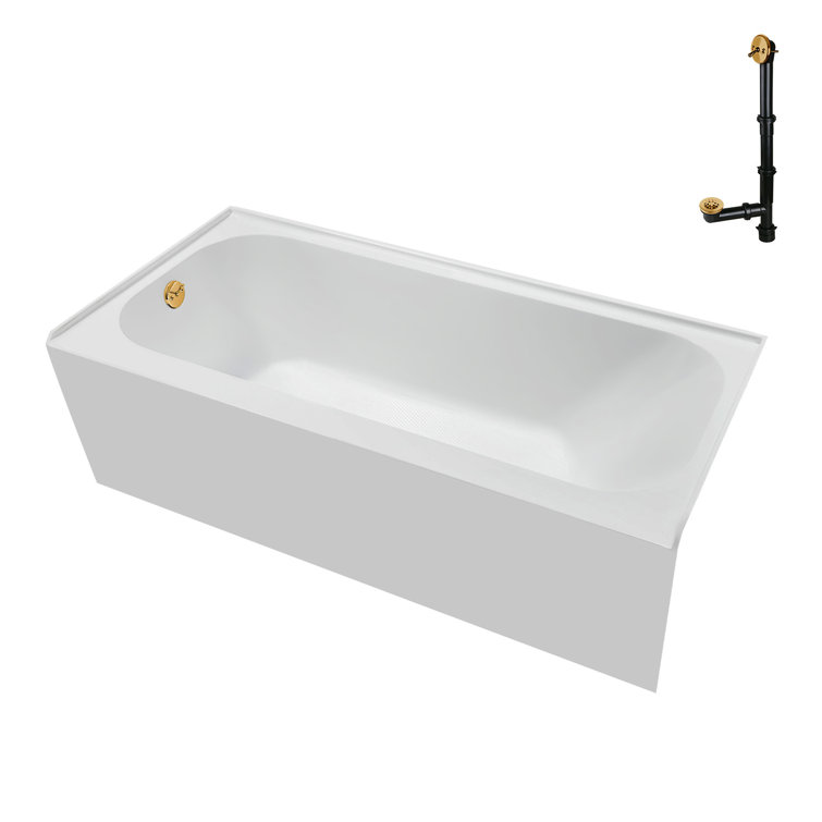 Glossy White Acrylic Alcove Bathtub with Brushed Gold Trim
