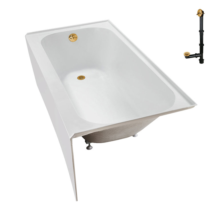 Glossy White Acrylic Alcove Bathtub with Brushed Gold Trim