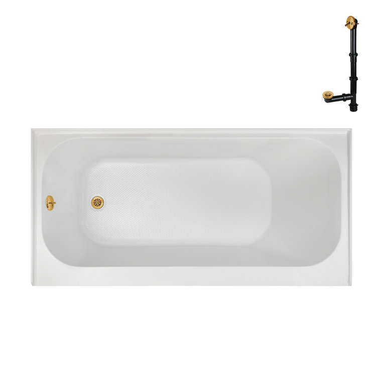 Glossy White Acrylic Alcove Bathtub with Brushed Gold Trim