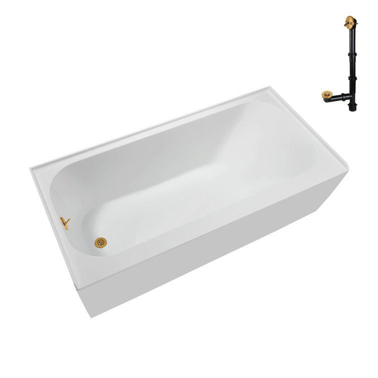 Glossy White Acrylic Alcove Bathtub with Brushed Gold Trim