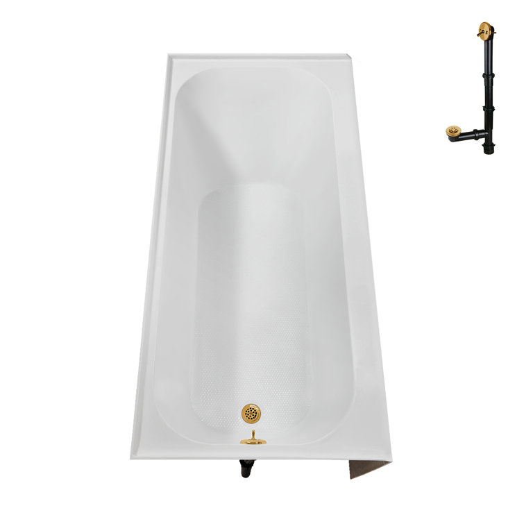 Glossy White Acrylic Alcove Bathtub with Brushed Gold Trim