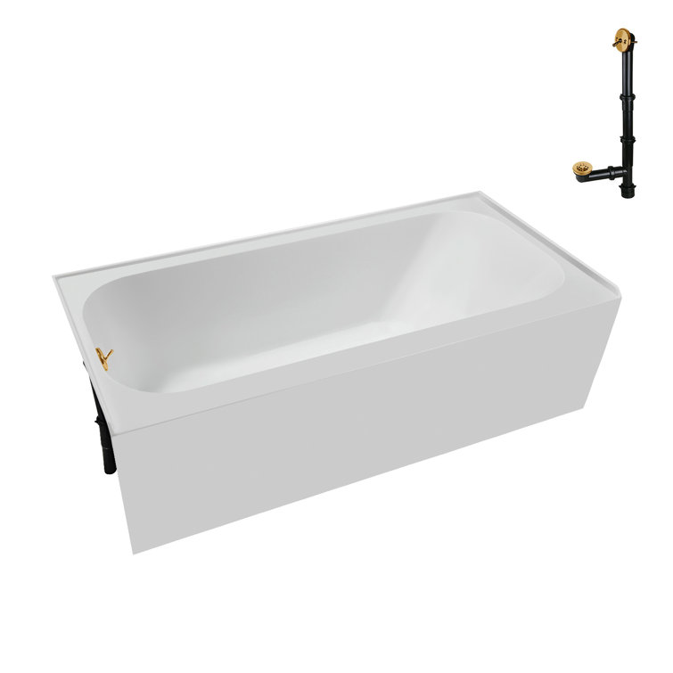 Glossy White Acrylic Alcove Bathtub with Brushed Gold Trim