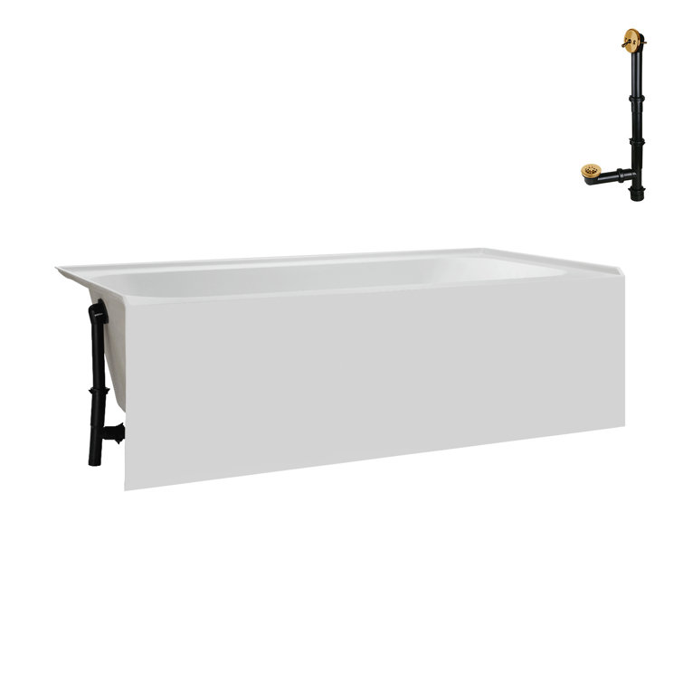 Glossy White Acrylic Alcove Bathtub with Brushed Gold Trim