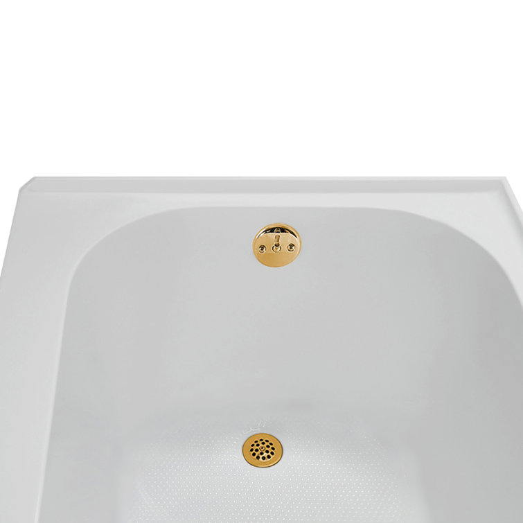 Glossy White Acrylic Alcove Bathtub with Brushed Gold Trim