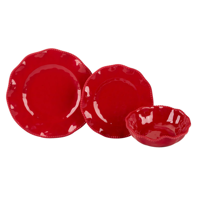 Perlette Red 12-Piece Melamine Holiday Dinnerware Set