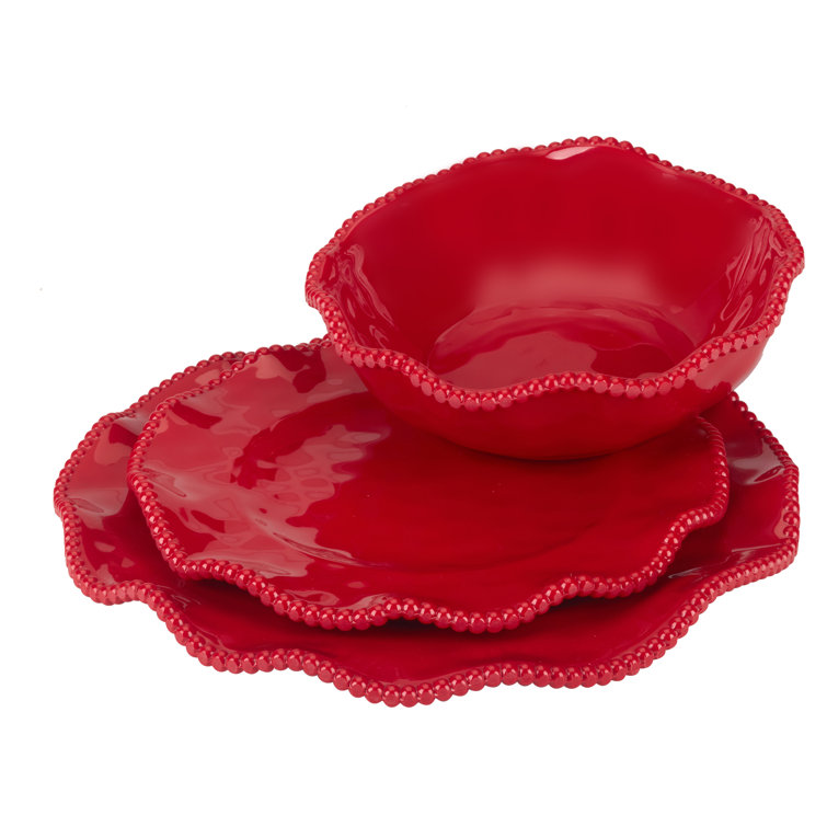 Perlette Red 12-Piece Melamine Holiday Dinnerware Set