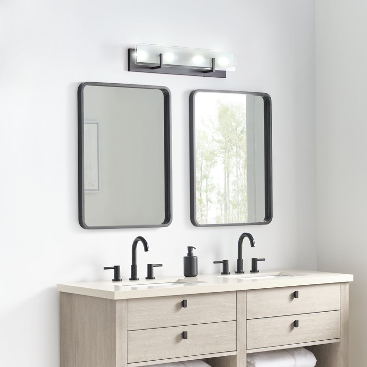 Midnight Black 26" Steel Vanity Light with Clear Glass Shade