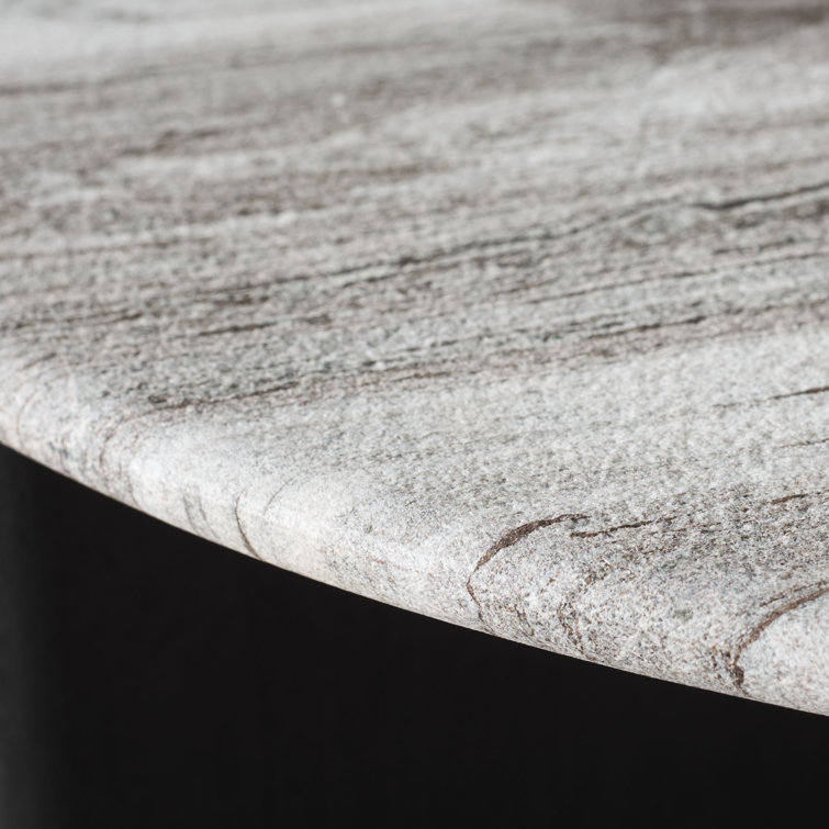 Modern Round Black Wood Coffee Table with Marble Top