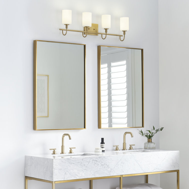 Alvin Modern Satin Brass 4-Light Vanity with Etched Glass