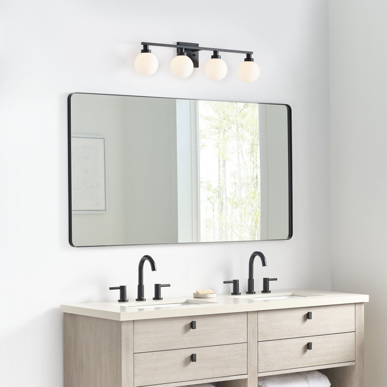 Midnight Black 4-Light Globe Vanity Fixture with Frosted Shades