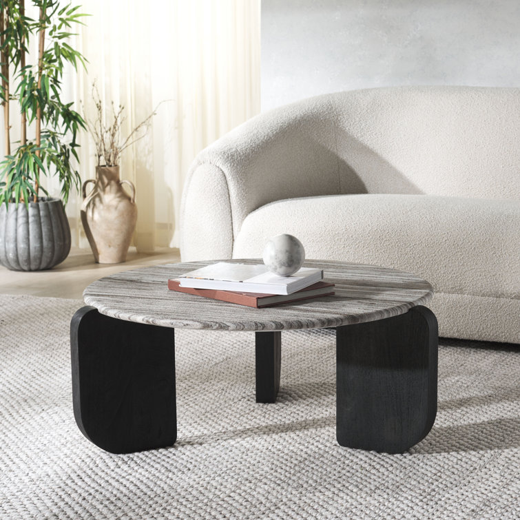 Graelyn Black Acacia Wood and Grey Marble Coffee Table
