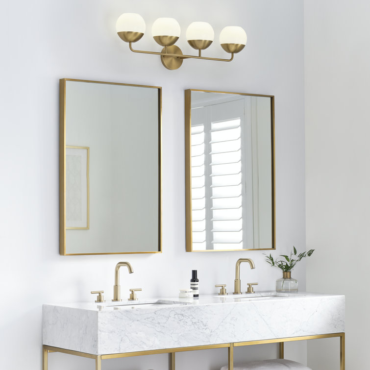 Satin Brass 4-Light Incandescent Vanity with Milk Glass Shades