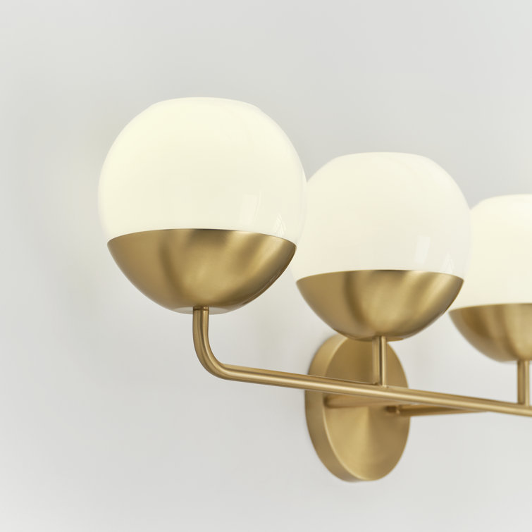 Satin Brass 4-Light Incandescent Vanity with Milk Glass Shades