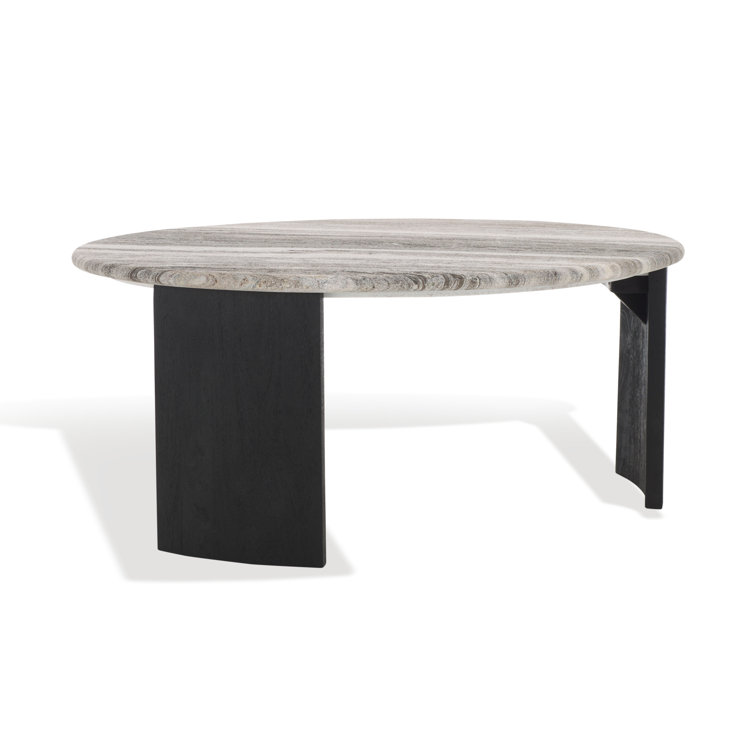 Modern Round Black Wood Coffee Table with Marble Top