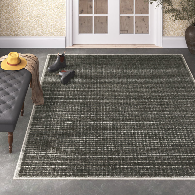 Handmade Charcoal Geometric Wool and Viscose Runner Rug