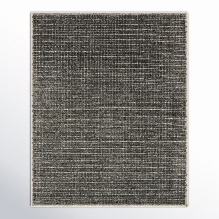 Handmade Charcoal Geometric Wool and Viscose Runner Rug