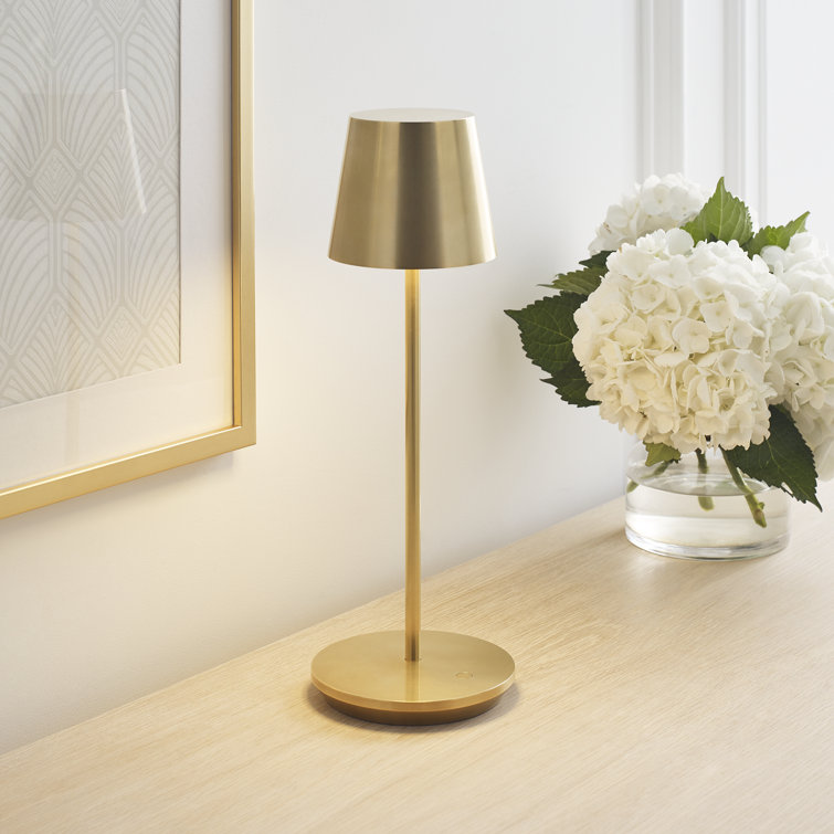 Natural Brass Cordless LED Table Lamp with Dimmable Touch