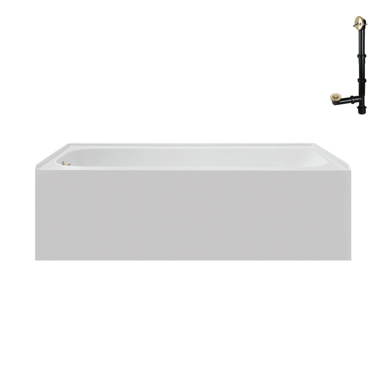 66-Inch Glossy White Acrylic Alcove Bathtub with Polished Brass Drain