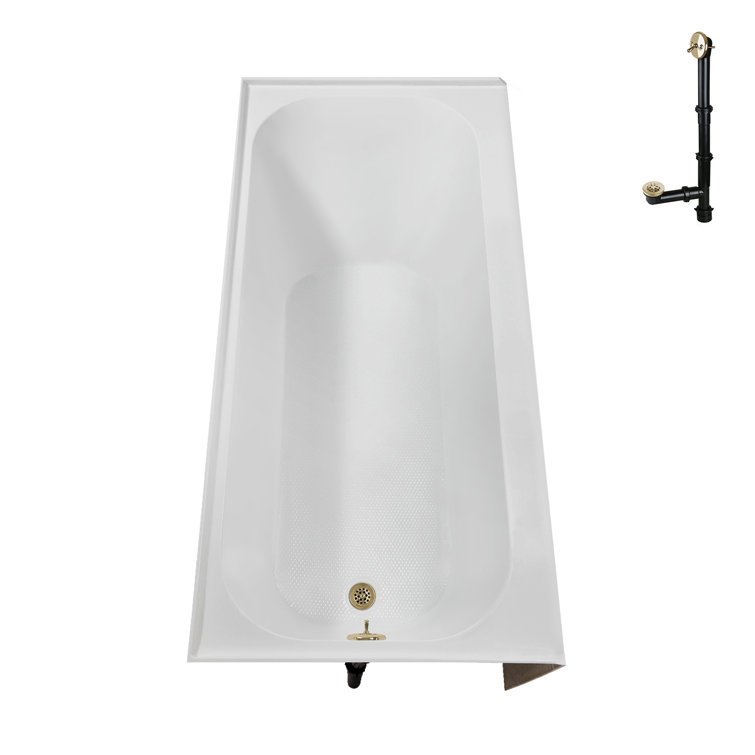 66-Inch Glossy White Acrylic Alcove Bathtub with Polished Brass Drain