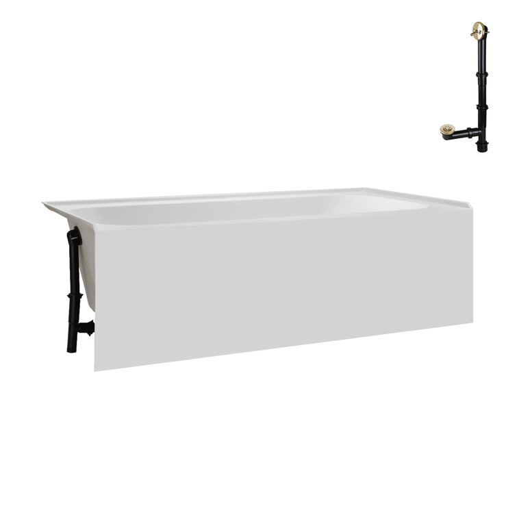66-Inch Glossy White Acrylic Alcove Bathtub with Polished Brass Drain