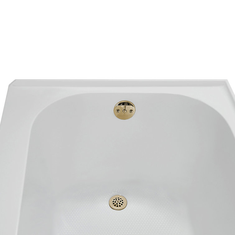 66-Inch Glossy White Acrylic Alcove Bathtub with Polished Brass Drain
