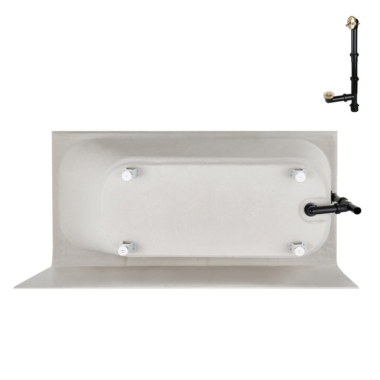 66-Inch Glossy White Acrylic Alcove Bathtub with Polished Brass Drain